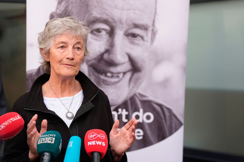 Irish presidential candidate Catherine Connolly speaking to the media during a visit to the offices of Alone in Dublin. Picture date: Wednesday October 8, 2025. PA Photo. Photo credit should read: Niall Carson/PA Wire